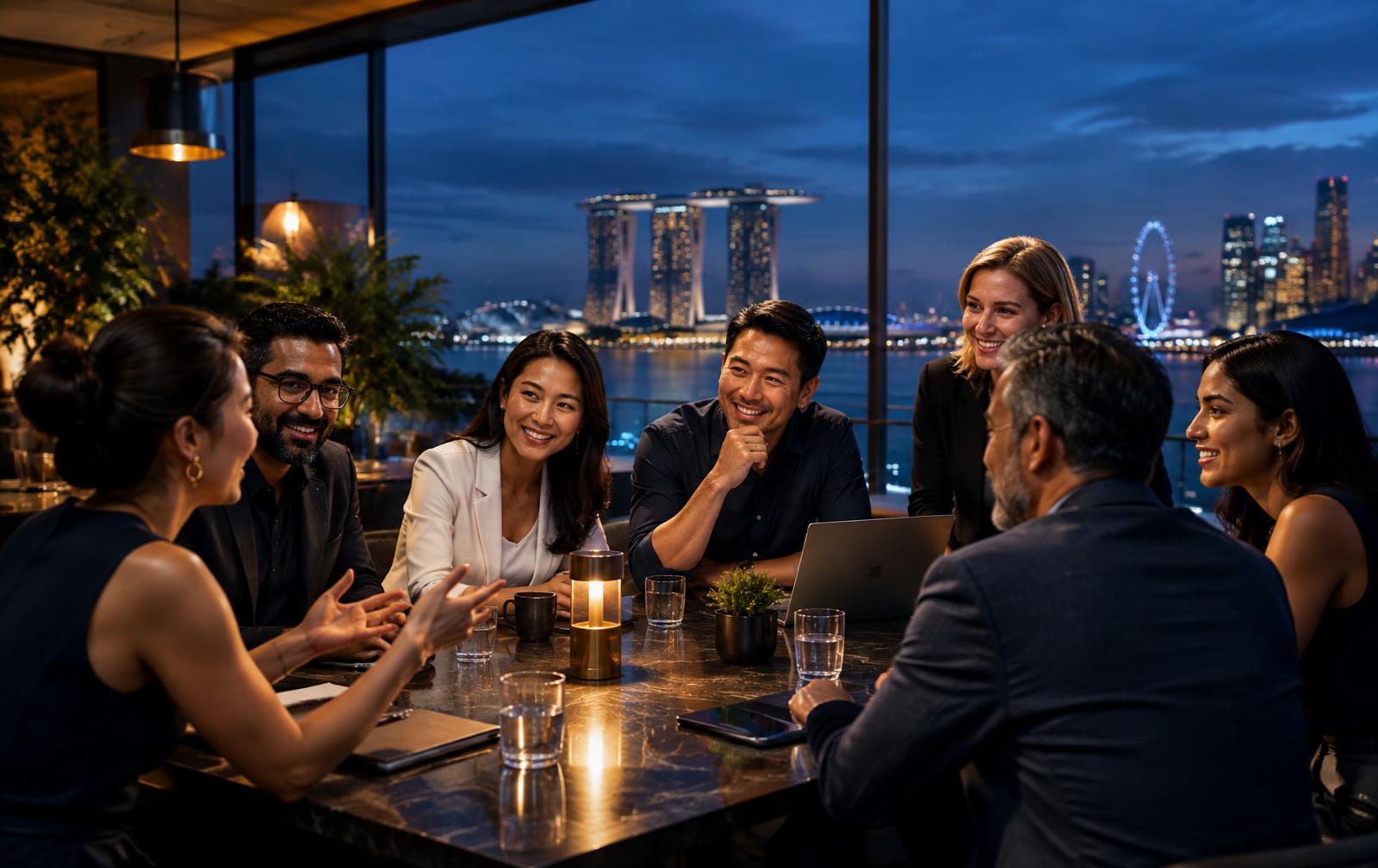 Entrepreneurs building relationships in a Singapore workspace
